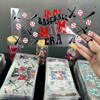 Décalcomanies PET imperméables à paillettes pour gobelets UV DTF Baseball Mom Era, pour verres Libbey de 16 oz, cadeau pour maman sportive pour le jour du match, vente en gros