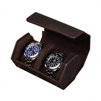 Étui de voyage hexagonal vert-brun pour montre, boîte de rangement multifonctionnelle avec extérieur en cuir et doublure en velours suédé