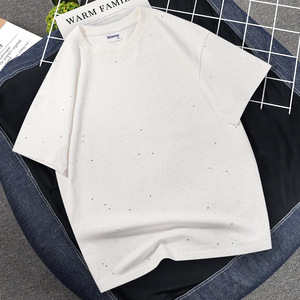 HG9910 Nuova T-shirt Estiva da <span class=keywords><strong>Uomo</strong></span> a <span class=keywords><strong>Mezza</strong></span> <span class=keywords><strong>Manica</strong></span>, Casual, Tinta Unita, Versatile, con Strass Termoadesivi, in Tessuto Lavorato a Maglia, Vestibilità Ampia - Product Image 3