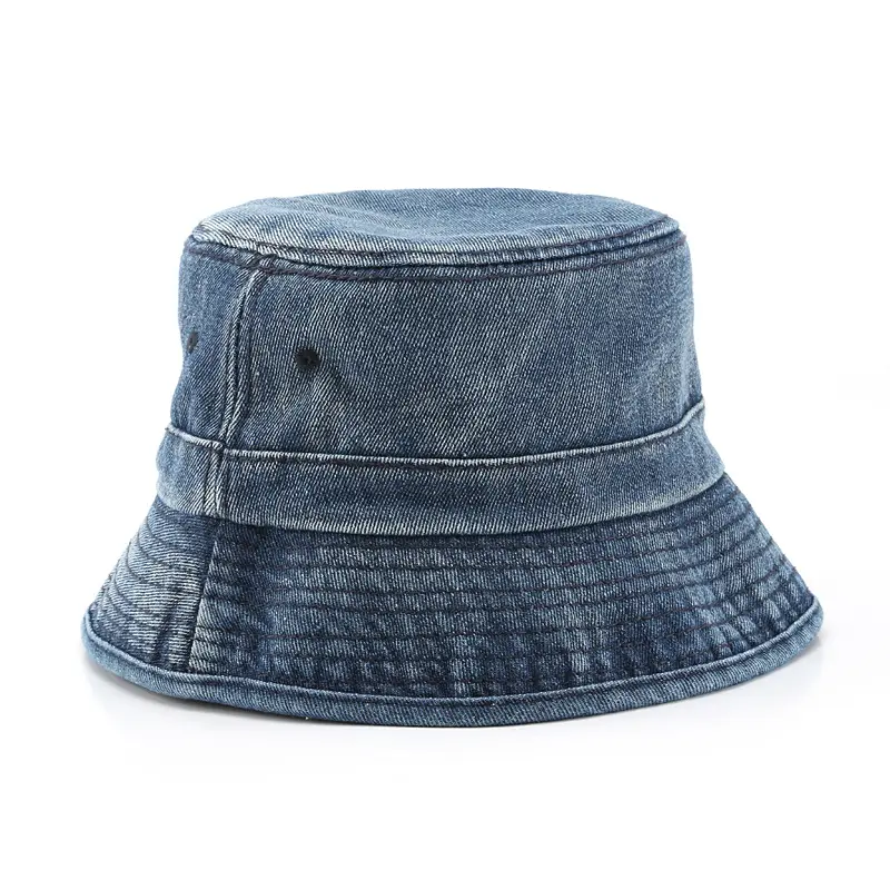 Toptan boş tasarımcı düz mavi Jean yıkanmış özel Denim kova şapka