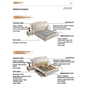 Giường ngủ người lớn thiết kế mới nhất có ngăn kéo để lưu trữ, giá bán buôn, tùy chỉnh màu trắng kem, cỡ King, khung gỗ bọc nệm dành cho gia đình - Product Image 3