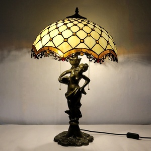 Longhuijing làm bằng tay cổ điển 16-inch kính màu đèn bàn với độc đáo đính cườm Chụp đèn cho trang trí nội thất - Product Image 1