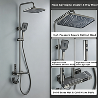 Ensemble de douche moderne gris anthracite avec système de mitigeur chaud/froid, affichage numérique à touches piano, système de douche pluie et barre coulissante