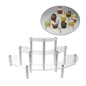 3-laags ecologisch verantwoorde transparante acryl halvemaanvormige taart- en cupcakepresentatiestandaard voor op het bureau - Product Image 3