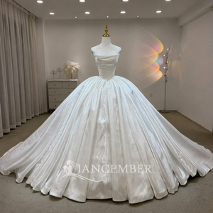 Lsjj165 Superbe Robe de Mariée Blanche en Satin Nacré, Bustier, Plissée, Coupe Ample, Traîne Évasée Jancember - Product Image 3