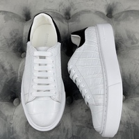 Chaussures blanches faites à la main en cuir d'alligator, chaussures plates de skateboard, chaussures de skater, vente en gros, chaussures décontractées élégantes et luxueuses pour hommes