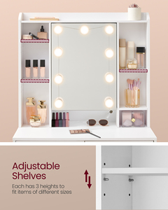 VASAGLE Modern White Vanity <strong>Table</strong> With <strong>Mirror</strong> Makeup <strong>Table</strong> Adjustable 3 Colours LED Dressing <strong>Table</strong> - Product Image 5