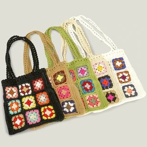 Bohème <span class=keywords><strong>Crochet</strong></span> femmes sacs à bandoulière grand-mère carré <span class=keywords><strong>sac</strong></span> fourre-tout tricoté sacs à main tissé à la main été <span class=keywords><strong>sac</strong></span> de plage - Product Image 2