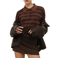Pull tricoté pour femme American Vintage, style polo décontracté, à rayures, épaules tombantes, couleurs contrastées, collection automne