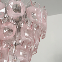 Lustre en verre de Murano italien vintage rose et blanc