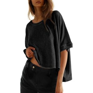 เสื้อครอปท็อปผู้หญิง Dokotoo ผ้าเจอร์ซีย์สีพื้น ทรงหลวมไหล่ตก สไตล์โอเวอร์ไซส์ เสื้อยืดพื้นฐาน - Product Image 1