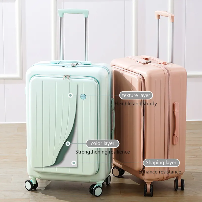 Suitcase With Cupholder Modern Best Woman Large Roller Airport Brand Trolley Luggage With Smart Computer Cabin Bag