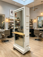Vintage Güzellik LED Çok Fonksiyonlu Berber İstasyonu Dolabı Modern Tasarım Ahşap Salon Aynası (Camlı) Berber Dükkanı İçin