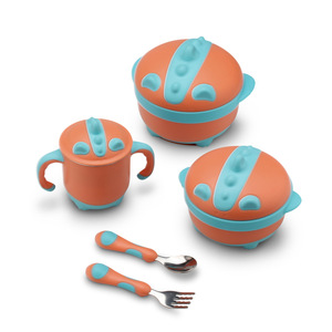Ensemble de vaisselle en acier inoxydable pour bébés et enfants : boîte à repas ronde, bol et tasse à bec verseur remplissable - Product Image 1