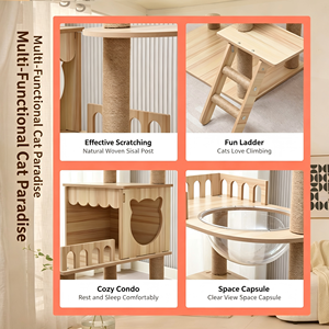 Albero per Gatti Multilivello in Legno con Cuccia e Capsula Spaziale, Tiragraffi in Sisal, Piattaforme a Scala, Torre per Gatti da Interno - Product Image 3