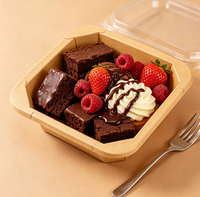 Disposable Square Waterproof Kraft Paper Takeaway Lunch Box for Sushi Fruit Noodle Fried Food Packaging