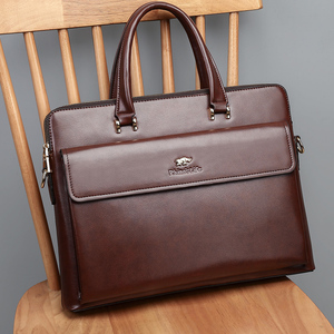 Large Vintage <strong>Briefcase</strong> Men's PU <strong>Leather</strong> Casual Man Handbag Coffee Fashion Shoulder Business Office Laptop 15 Inch Bag - Product Image 3