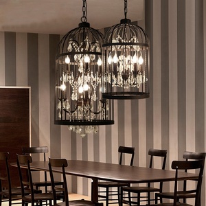 JYLIGHTING in ferro battuto americano retrò ristorante bar personalità creativa industriale lampade a sospensione <span class=keywords><strong>lampadario</strong></span> a <span class=keywords><strong>gabbia</strong></span> per uccelli in cristallo - Product Image 3