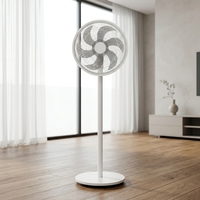 Ventilateur sur pied et de bureau 2-en-1 moderne et minimaliste de 16 pouces avec base en plastique, hauteur réglable, oscillant et silencieux pour la maison