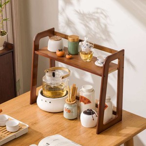 Walnut Wood Tea Rack Double Layer Storage <b>Shelf</b> For Teapots And Coffee Accessories <b>Desktop</b> Organizer - Product Image 3