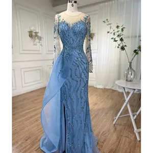 Abiti da Sera Eleganti a Sirena Blu a Maniche Lunghe <span class=keywords><strong>con</strong></span> Spacco Alto e Sopragonna Laterale Serene Hill 2024 per Feste Modello LA72044 Personalizzato - Product Image 4