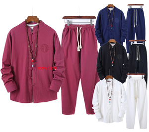 Ecoparty ชุดสูทผู้ชายสำหรับฤดูใบไม้ร่วงสไตล์จีน, ชุดสูท Tang Suit Hanfu แบบดั้งเดิมมีกระดุมแนวย้อนยุคเสื้อผ้าชาเซน - Product Image 1