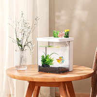Aquarium de bureau complet de 1,5 gallon en ABS blanc avec filtre, pompe et lumière LED pour poissons Betta et crevettes