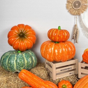 Artificial Pumpkin Set Halloween Decorations Reusable Photo Prop Accessories Large Orange Green Gourds Variety Sizes - Product Image 4