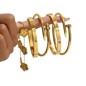 Women's Waterproof Stainless Steel 18K Gold Plated High-grade Exquisite Trendy Bangle Set Ball Gift for Party - Product Image 3