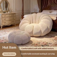 Pouf-canapé en laine d'agneau en forme de citrouille, fauteuil paresseux moderne et minimaliste avec dossier en coton PP, design tendance pour la maison