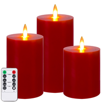 Ensemble de lampes à LED en cire de paraffine rouge, trois bougies sans flamme, télécommande, fabrication artisanale, alimentées par piles, lumière de nuit sécurisée pour enfants, nouvel an