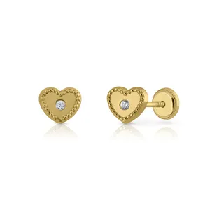 9K SOLID GOLD Fashion Earrings (Available 10k-14k-18k) Fashiong Party Jewelry Girls Heart Cz Ear Ring Earrings for Kids Women