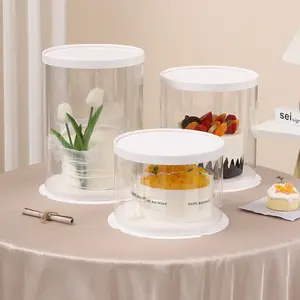 Vente en gros Boîte à gâteau transparente trois en un multi-tailles Boîte d'emballage à gâteau ronde de 6 8 12 pouces avec couvercle en papier pour la cuisson