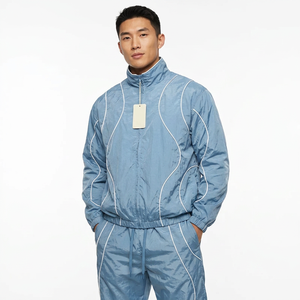Ensemble de survêtement unisexe bleu clair à manches longues avec fermeture éclair à capuche, respirant, coupe-vent, léger, polyester/coton, sportif - Product Image 1