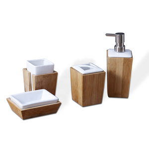 Wholesale Promotional Modern Design Customized logo White Ceramic Bathroom <strong>Accessories</strong> Set with Bamboo - Product Image 6