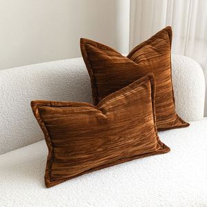 Housse de coussin en velours moderne et minimaliste, série orange-brun, taie d'oreiller décorative pour hôtel, B&B, salon, canapé, coussin lombaire - Product Image 2
