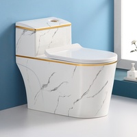 Cuvette de toilette en céramique allongée monobloc à motif de marbre moderne avec siège à fermeture douce en S pour salle de bain domestique