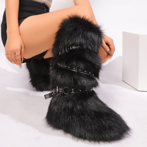 2025 nuevas botas de nieve de tubo alto Y2K transfronterizas europeas y americanas Sexy invierno largo <span class=keywords><strong>con</strong></span> piel de hebilla de cinturón cruzado - Product Image 1