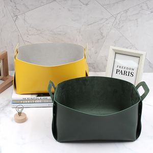 Cesta de Almacenamiento Plegable de Cuero PU al por Mayor, Organizador Portátil de Tapa Abierta para el Hogar, Cesta de Almacenamiento Duradera y Concisa con Asas - Product Image 1