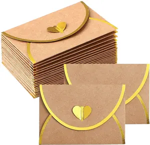 Золотая застежка в форме сердца на заказ, крафт-мини-эид, Свадебное приглашение, благодарственная открытка, бизнес-подарок, бумажные конверты, цветная художественная бумага