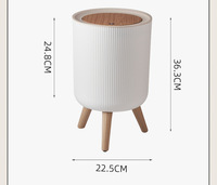 Panier à papier rond surélevé créatif à poussoir, en plastique imitation bois blanc, grande capacité 7L, pour salon et chambre à coucher