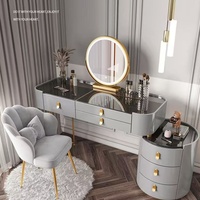 Table de toilette intelligente de luxe moderne avec miroir LED et plateau en verre, meuble de coiffeuse avec armoire latérale pour chambre à coucher et dressing