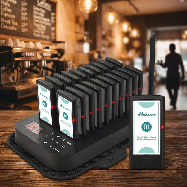 Wireless Paging System 20 Vibrating Buzzer Waterproof LED Food Truck Pagers 433MHz Customizable Restaurants Hotels Nursing Home