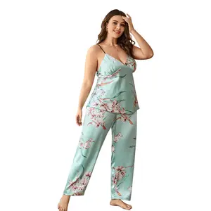 2023 Hot Selling summer pyjamas women sleepwear sleeveless sexy floral print dress silk like Homewear sling nightwear 5xl plus