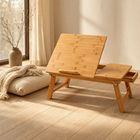Table d'appoint pliable en bambou pour ordinateur portable, inclinable et réglable, avec tiroir de rangement pour lit et canapé - Vente en gros