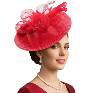 HZO-26031 Populaire Coiffe en maille fleurie, accessoire capillaire en paille tressée et plumes, pour courses hippiques, festivals, goûters, mariages et bals de promo - Product Image 5