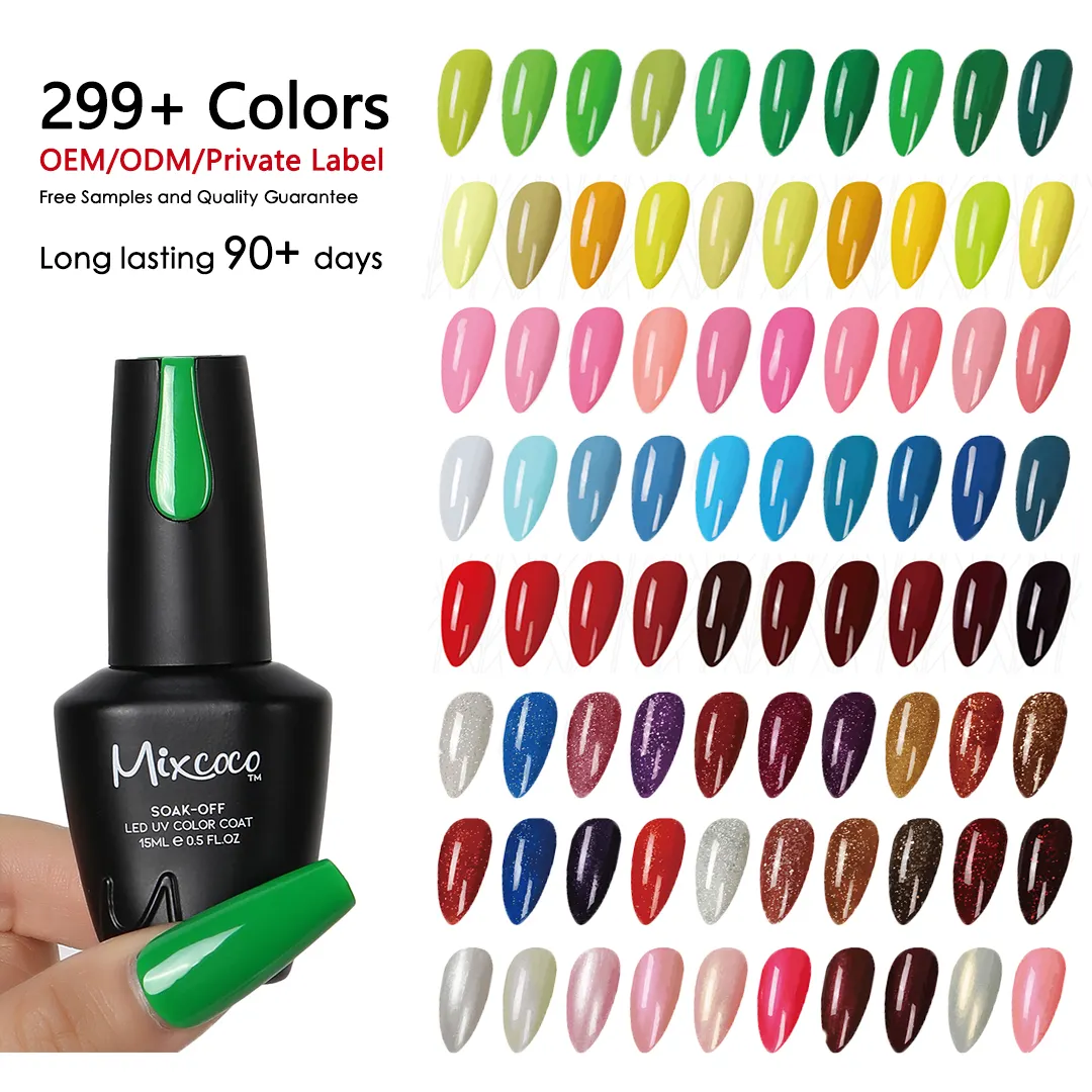 Yiwu Mixcoco 2023 nuovo prodotto Nail Art gel per unghie all'ingrosso etichetta privata smalto per unghie UV giallo rosso verde smalto gel per manicure