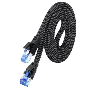 Cat8 Braided Flat <b>Ethernet</b> <b>Cable</b> Pure Copper Conductor Stp 30awg Rj45 Connector Black Gray Available In 1m 2m 3m 5m 10m <b>15m</b> 20m - Product Image 5