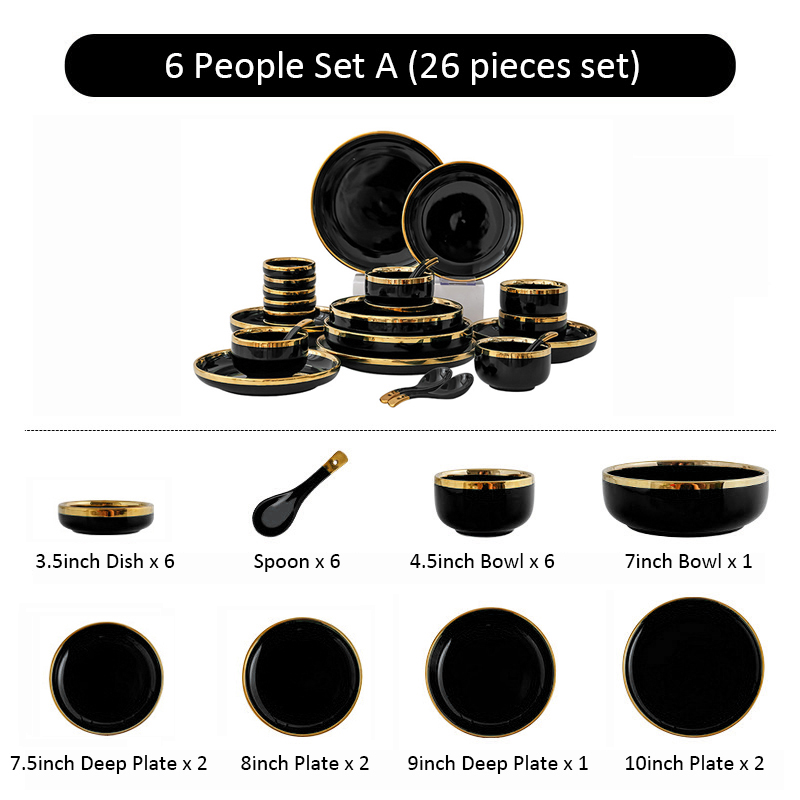 Noir 6 personnes 26 pièces set A