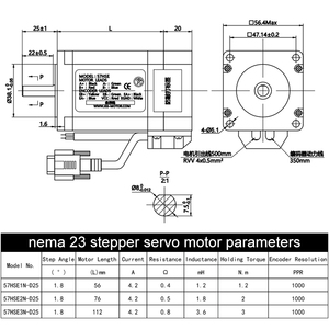 Kit de motor híbrido de 2 fases de 2N.m y 1.8 grados, con 23 unidades de bucle cerrado y conjunto de controlador 57HSE2N-D25 - Product Image 2